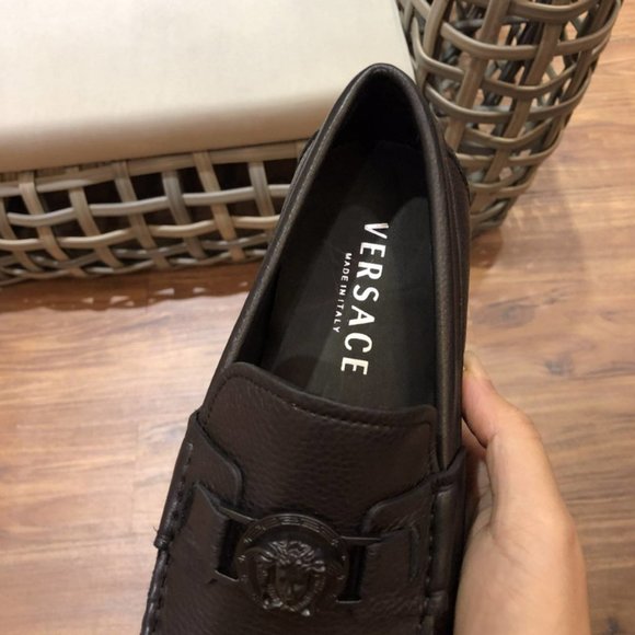 NEW Authentic Versace Greca Medusa Black Pebbled Leather Loafers